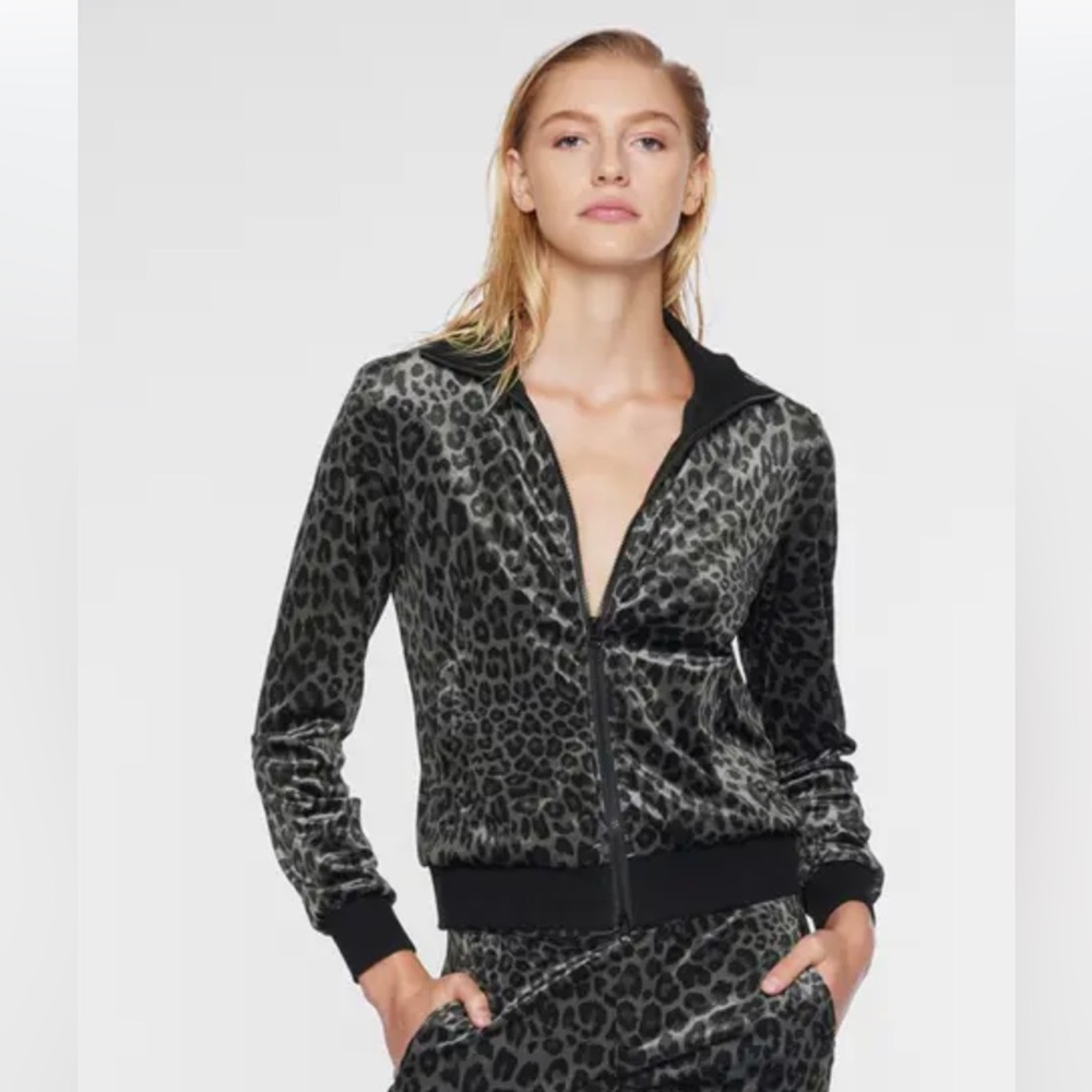 PAM & GELA Leopard Print Stretch Velour Track Jacket